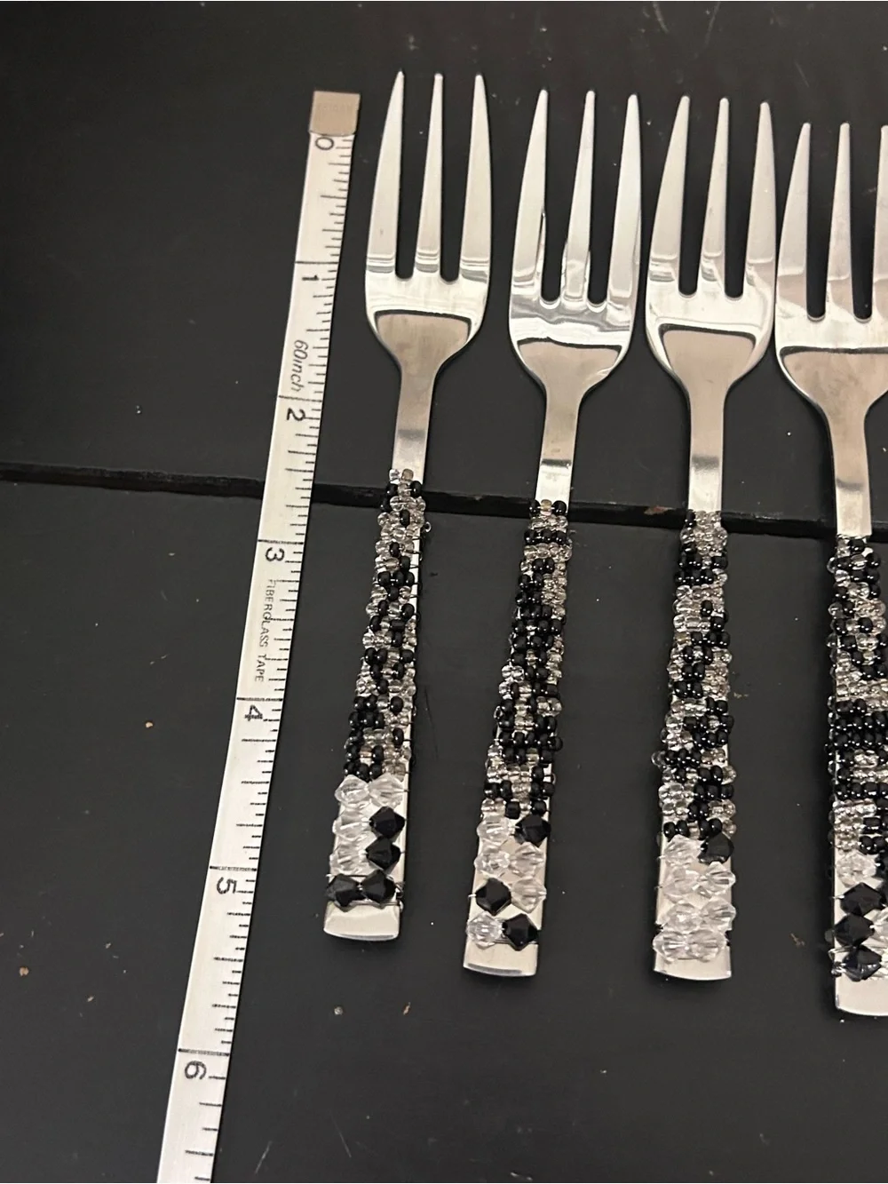 Beaded Handle Dessert Forks - Black and Silver Accent (Set)